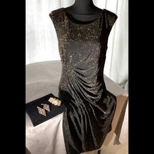 Holiday Gold & Black glitter dress with jewelry